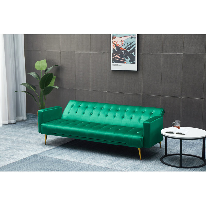 Amalyn 75'' Velvet Reclining Sleeper Sofa, Green Velvet