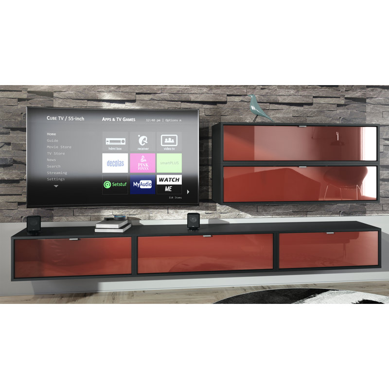 Mccarron Unfinished Entertainment Centre for TVs up to 55", Black/Bordeaux High Gloss