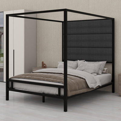 Modern Decor 4-Poster Canopy Bed Frame,  and Upholstered Headboard