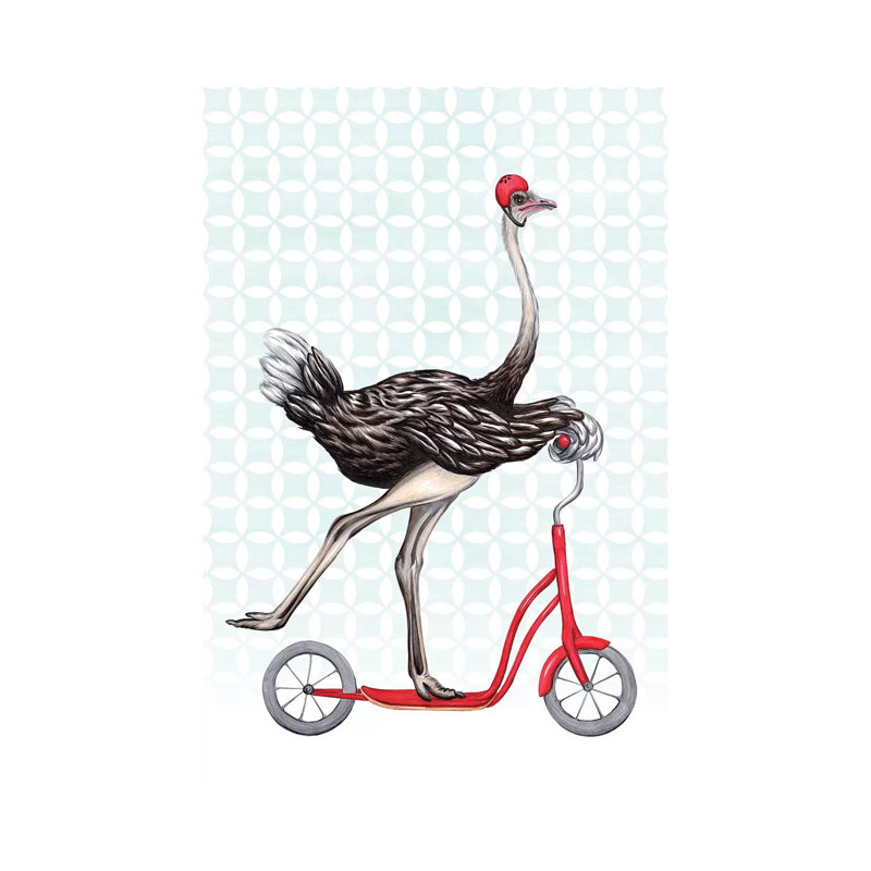 Ostrich On Bike by Amélie Legault - Wrapped Canvas Gallery-Wrapped Canvas Giclée, 66.04 cm H x 45.72 cm W x 3.175 cm D