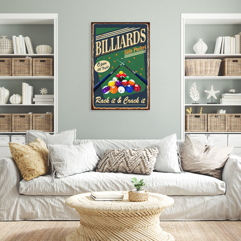 Boules de billard colorées sur fond vert et bleu - 1 pièce, H 20 po x l 16 po x P 2 po