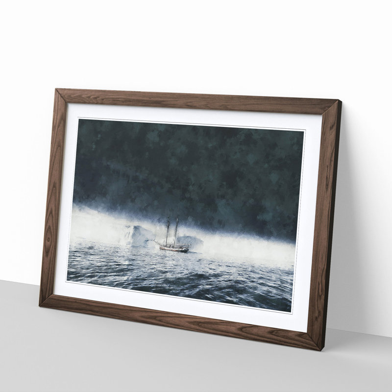Boat In The Arctic Painting - Single Picture Frame Print on MDF, Walnut, 33cm H x 45cm W x 2cm D