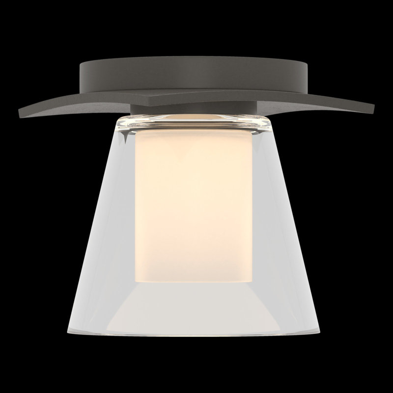 Wren 1 - Light 5.1" Simple Cone Flush Mount, Dark Smoke, Opal and Clear Glass