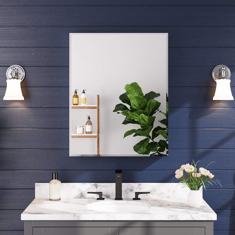 Armoire à pharmacie encastrée ou à fixation en surface avec cadre en miroir et tablettes réglables, Bord biseauté