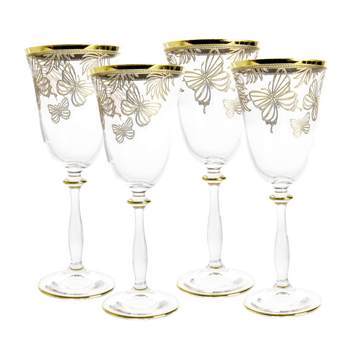 Verres à vin Vivience Gold Butterfly Design, 6,25 oz - 4 pièces