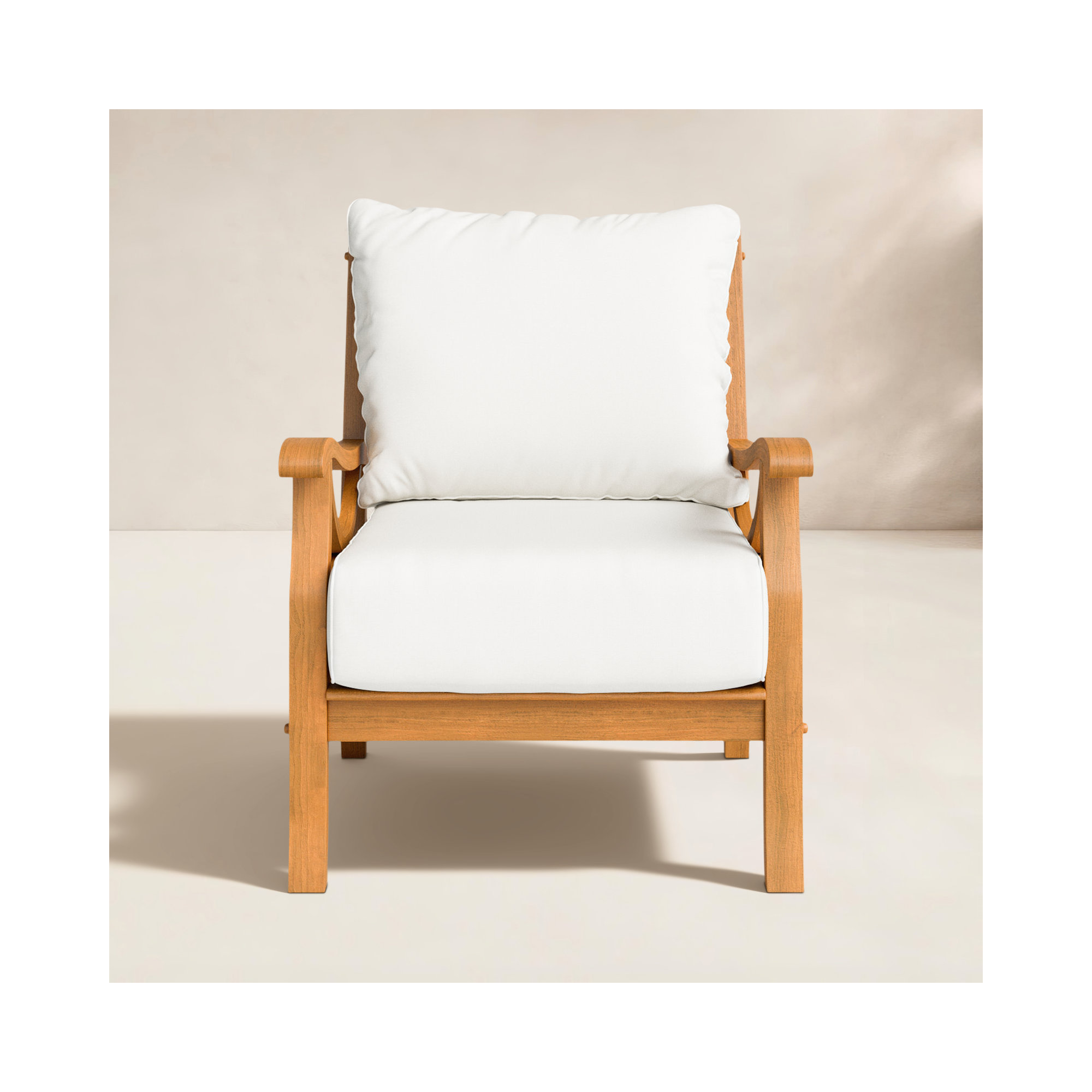 Brunswick Teak Patio Chair with Cushions, Vellum Sunbrella Canvas®, Natural