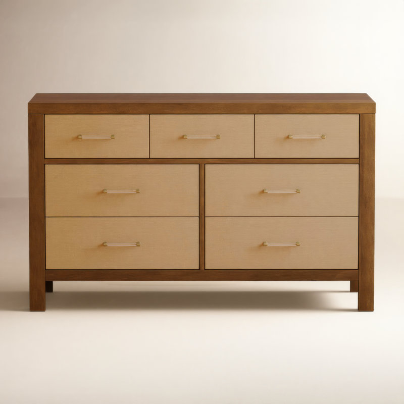 Eloise 7-Drawer Assembled Dresser, Natural Walnut/Performance Sand Eco Weave