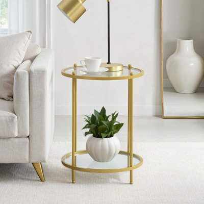 Carolina Round Glass End Table with Metal Shelf