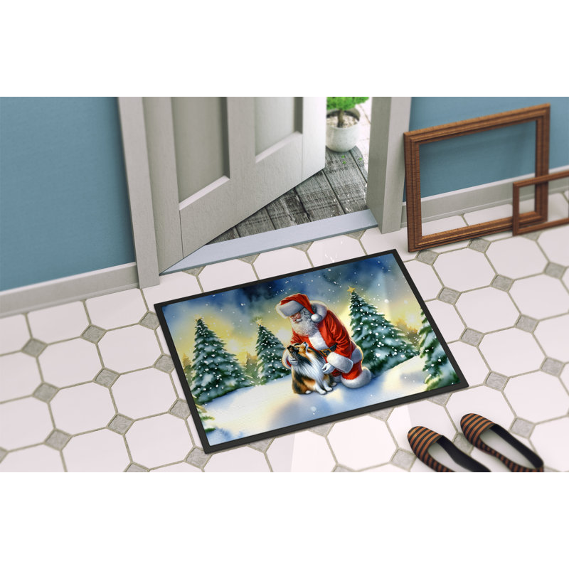 Paillasson Sheltie and Santa Claus, L 24 po x L 36 po