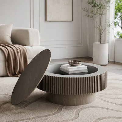 Table basse ronde avec rangement caché
