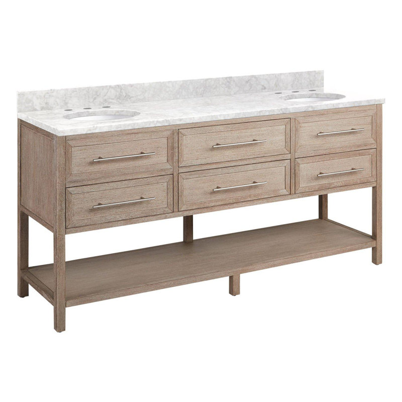 72" Robertson Double Bathroom Vanity Set with Oval Undermount Sinks, Carrara Marble, Midnight Navy Blue, 8" Widespread