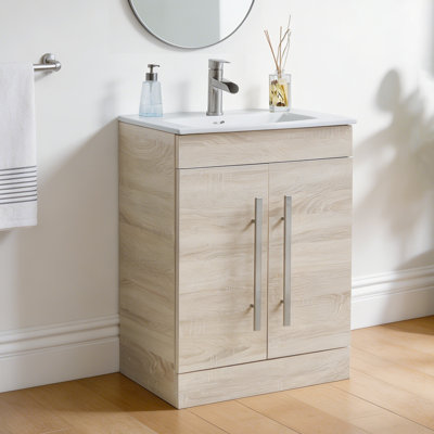 24'' Modern Free-Standing 2-Doors Single Bathroom Vanity With Ceramic Top