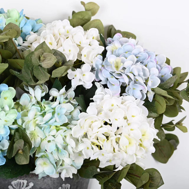 24 "arrangement floral d'hortensia artificiel printemps-été, bouquet de fleurs d'eucalyptus pour décoration de fête de mariage