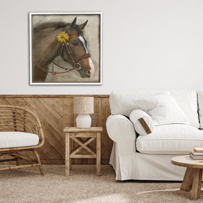 Barnyard Horse with Daisy Framed Giclee, design by Suzanne Nicoll