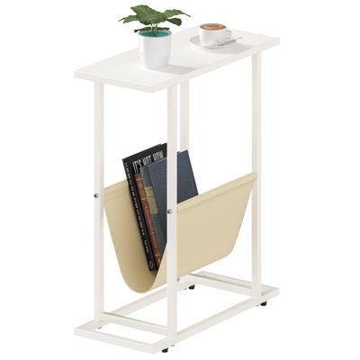 Side Table for Small Spaces, Narrow End Table With Magazine Holder Sling, Skinny Nightstand for Bedroom by 17 Stories