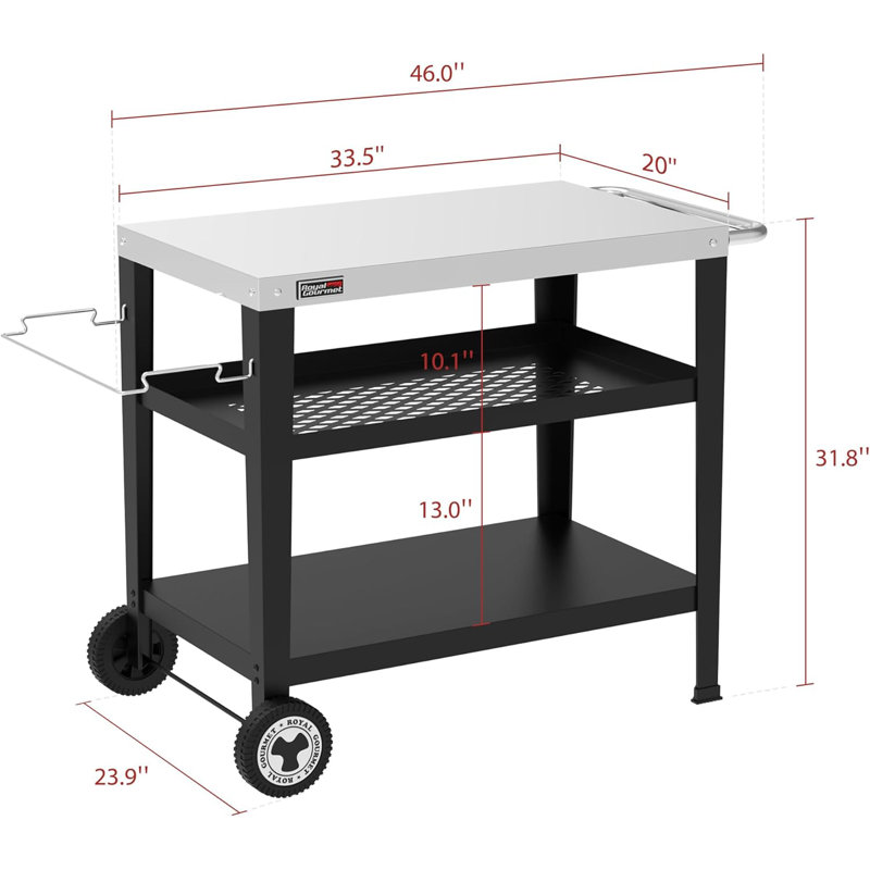Table de salle à manger roulante avec porte-sac poubelle, chariot de cuisine pour barbecue