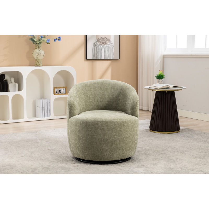 Chaise rembourrée moderne en chenille avec fauteuil pivotant en tissu Hue pour un café relaxant, Vert clair