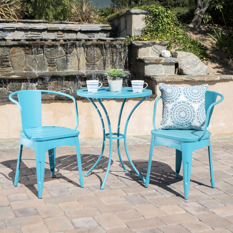 Water- Iron Bistro Table And Chairs - 3 Pc Kd Metal Outdoor Piece With Wear- Coating, Sarcelle
