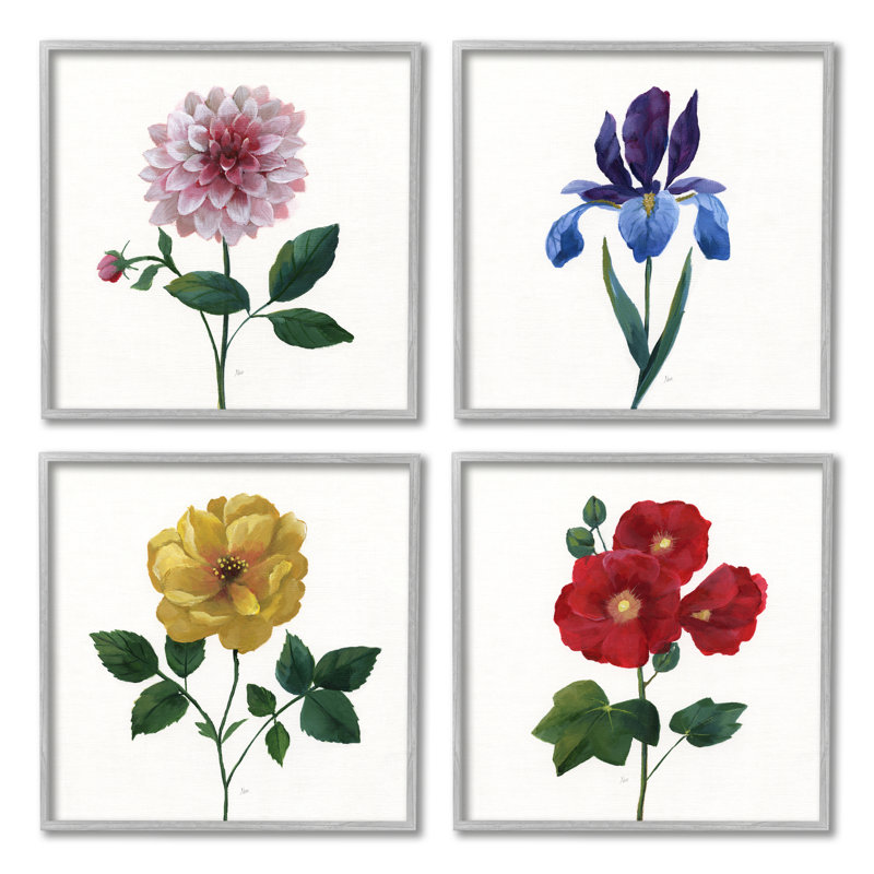 «Bold Florals Blossoming Poppy Iris Dahlia Spring Flowers» par Nan - ensemble de 4 impressions d'art graphique