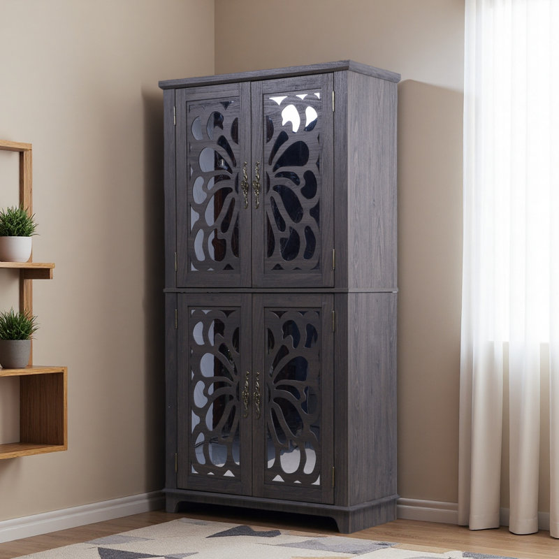 Buffet présentoir avec 4 portes en miroir en acrylique, armoire de rangement à tablettes réglables pour la cuisine, le salon et la chambre à coucher