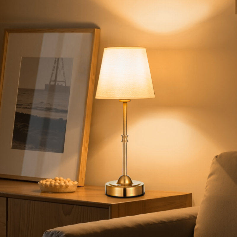Cordless Table Lamp 5200mAh Rechargeable Battery Desk Lamp Fabric Shade, Gold