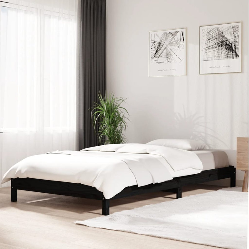 Jigme Solid Wood Bed, Black, 96.5 x 206.5 cm