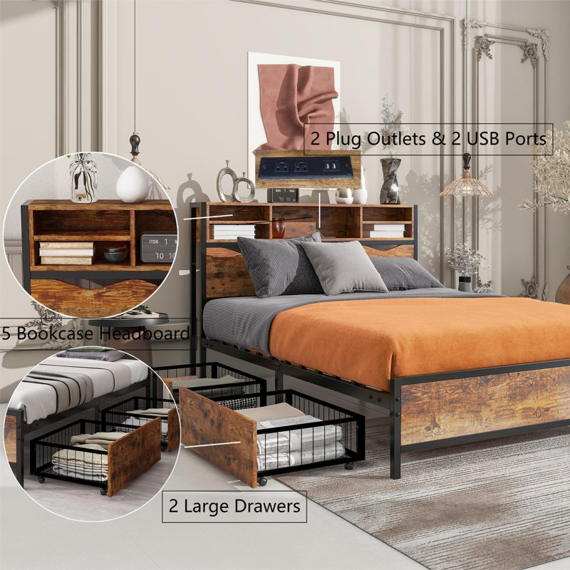 Yasira Metal Storage Bed, Queen