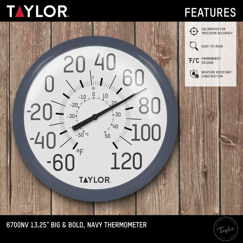 Thermomètre mural Big & Bold Taylor, 13,25 po, bleu marine