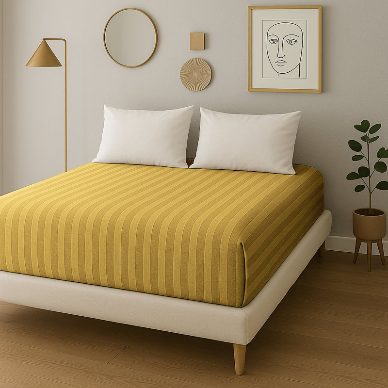 40cm Deep Pocket Microfiber Stripe Fitted Sheet, Single (3'), Ochre