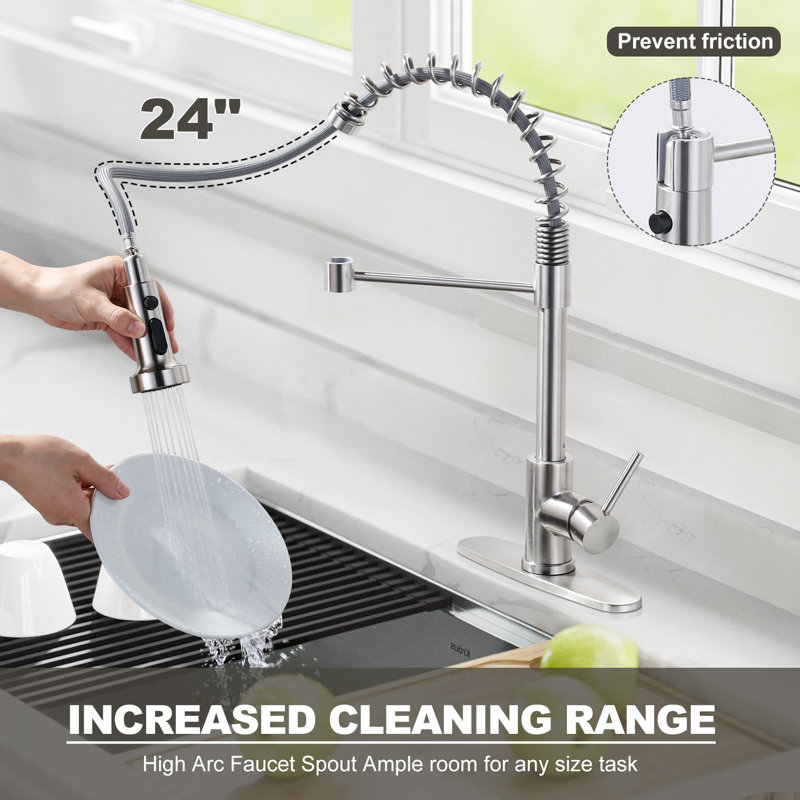 WOWOW Pull Out Kitchen Faucet, Brushed Nickel