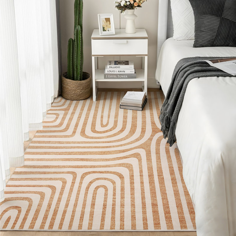 6' X 9' Washable Area Rugs, Non Slip Low Pile Soft Foldable Carpet, for Hallway, Kitchen ,Bedroom and Living Room, Pet Friendly, Modern Style Area Rugs, Orange