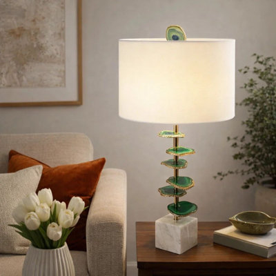D15x29.5" Verdant Agate-Slice Table Lamp W/ Marble Base, Make A Statement By Placing This Stunning Lamp In Your Bedroom, Living Room, Foyer, Or Office., Table Lamp