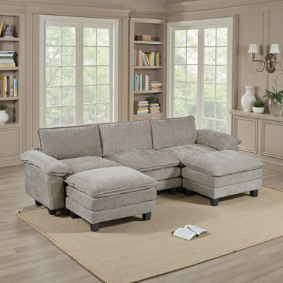 Snyder 120.5" Modern & Contemporary Modular Sectional Sofa - Chenille Modular Sectional Sofa with Versatile 5-Piece Modular, Durable Plywood Construct