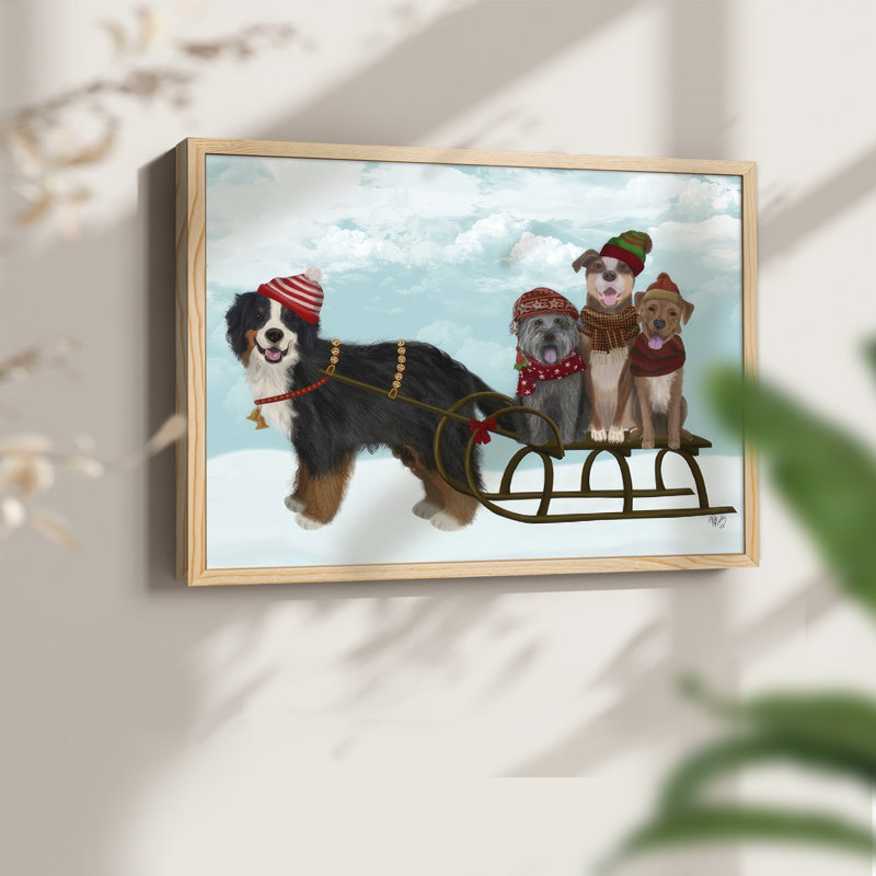 «Christmas Mutt Sled», reproduction encadrée, H 8 po x l 10 po, Naturel
