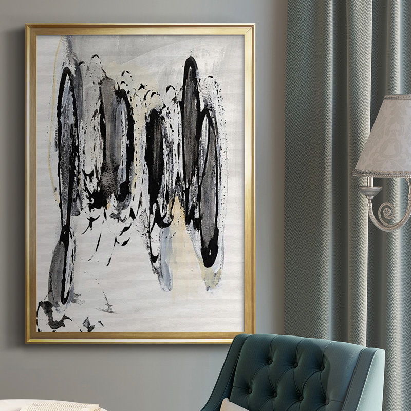 Gray Scribbles I, reproduction encadrée de qualité supérieure - prête à être accrochée, Or, H 42,5 po x l 30,5 po x P 1 po
