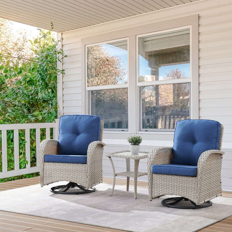 Ensemble de conversation pour 2 personnes avec coussins Aluel, Bleu, gris
