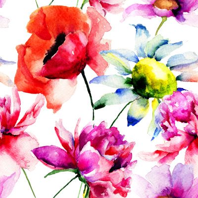 Peony And Poppy Flowers by Ateli - Wrapped Canvas Painting