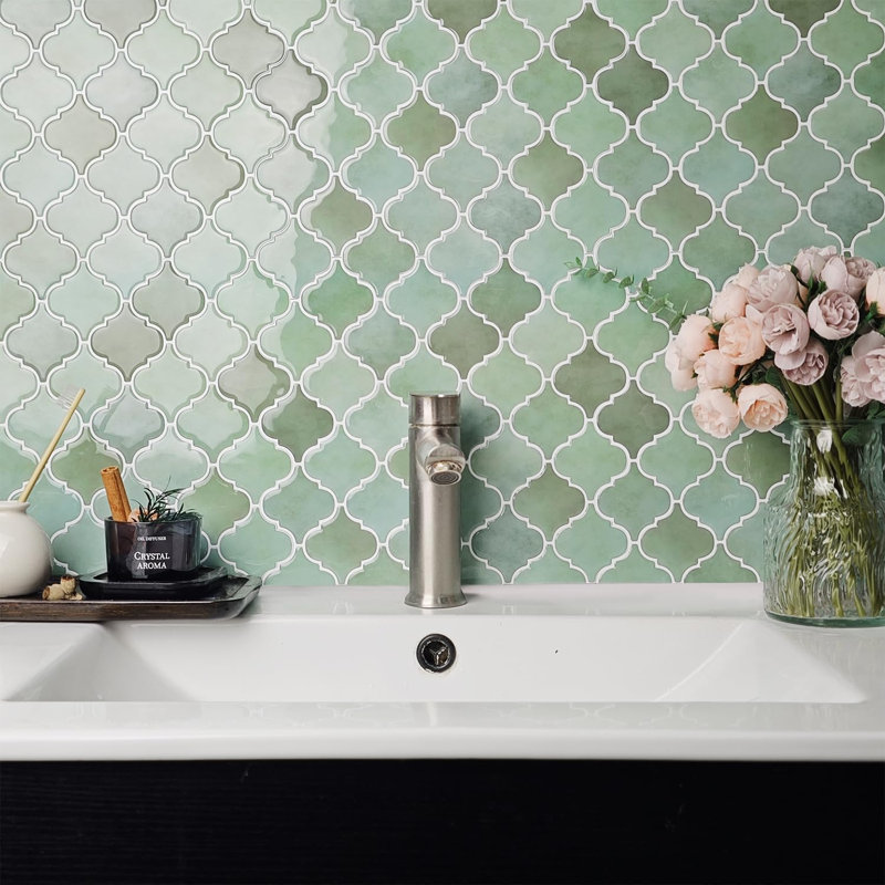 Carrelage mural auto-adhésif 12 po x 12 po, mélange de carreaux vert 10 feuilles pour cuisine et salle de bain.