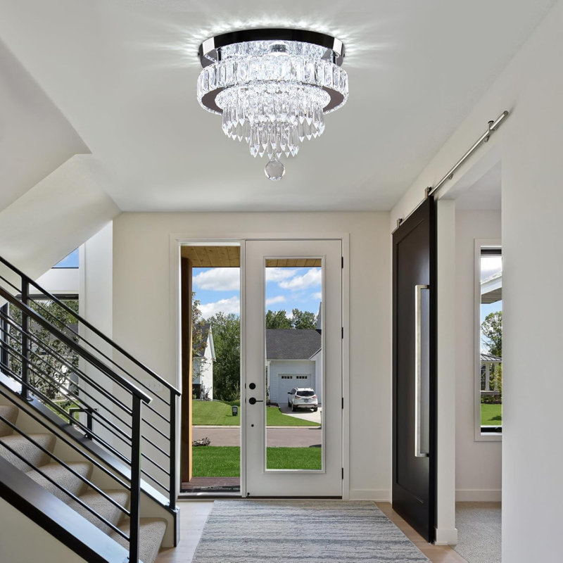 11.8" Modern Crystal LED Ceiling Light with Stainless Steel Base