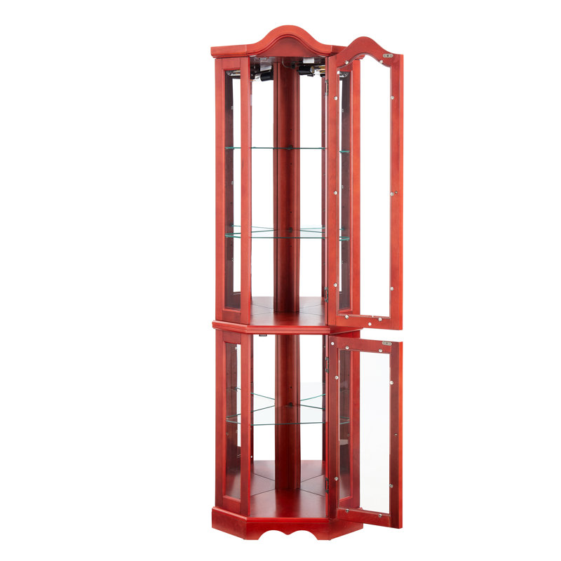 Vitrine en cerisier avec présentoir en verre et tablettes réglables, illuminée pour la chambre à coucher, Cherry