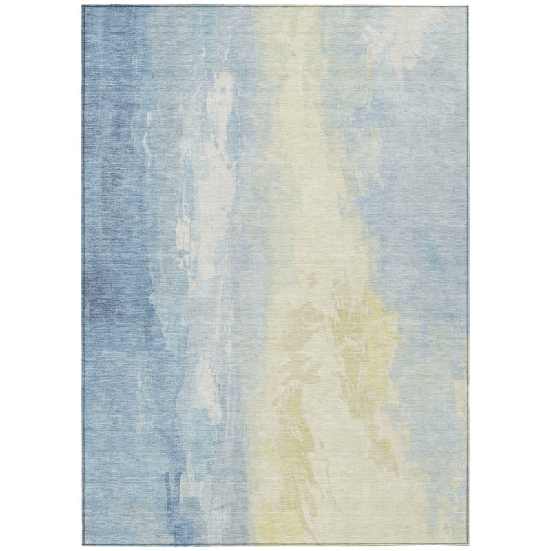 Machine Washable Indoor/Outdoor Xhevrie Denim Rug, Rectangle 10' x 14'