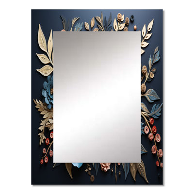 Blue And Gold Charming Spring Flower Blooms - Flowers Mirror, Traditional Decorative Wall Mirror, Printed Metal Art