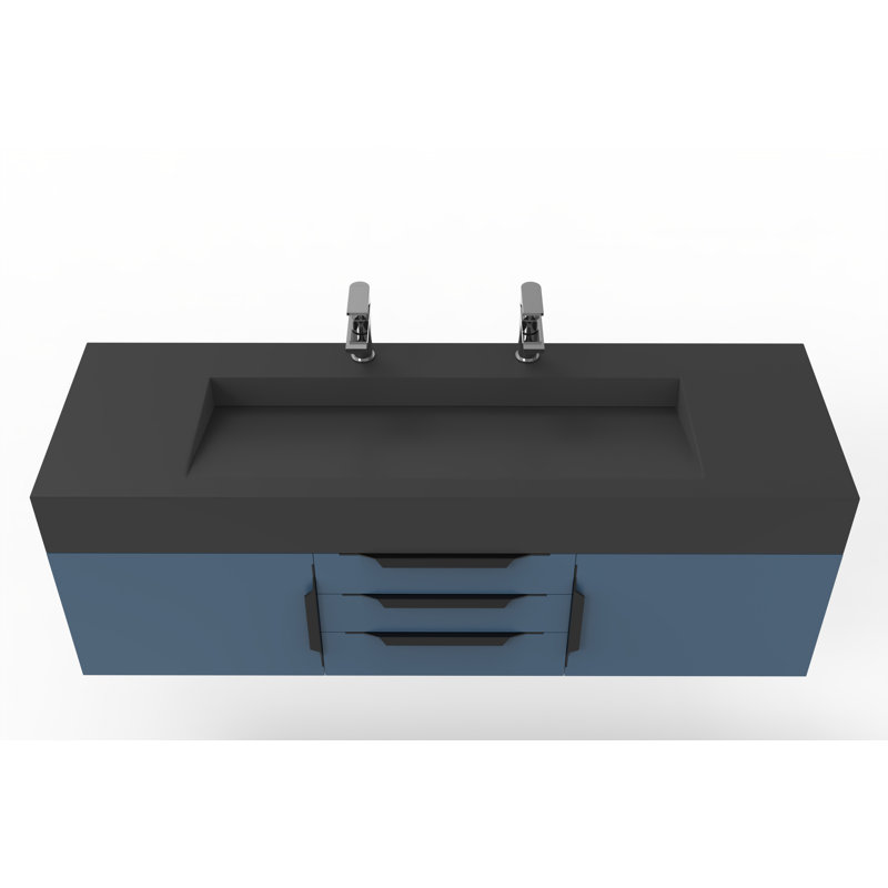 Ensemble de meuble-lavabo simple 60 po Nile, Noir, Bleu, Noir