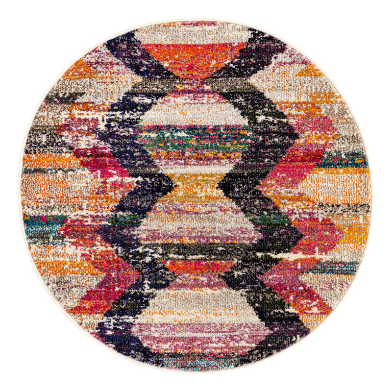  Tapis abstrait orange / gris, Rond 3 pi 3 po