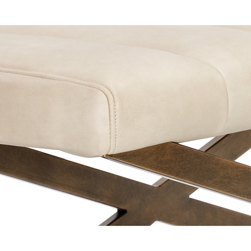 Banc rembourré en similicuir Madigan, Tissu performance natté crème