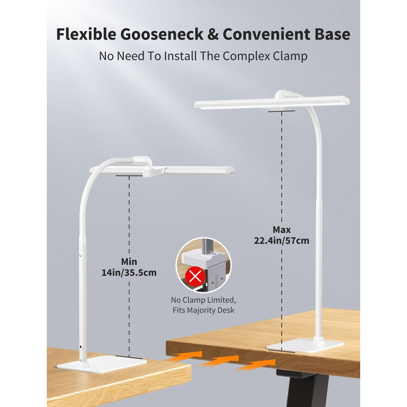 LED Desk Lamps For Home Office, Tall Desk Light With Base, Flexible Gosseneck Adjustable Height 5-Level Dimmable Brightness & Color, Architect Lamp For Working,Reading,Crafting,Study