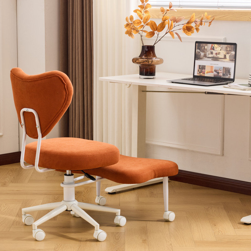 Fauteuil de bureau ergonomique à pieds croisés, chaise Criss Cross rembourrée à hauteur réglable avec support lombaire et base roulante pour bureau personnel, orange