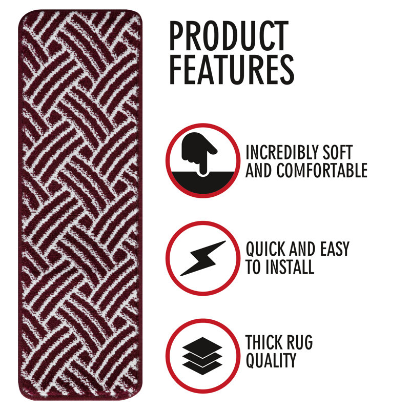 tapis d’escalier doux et vibrant en treillis Kibby, Rouge