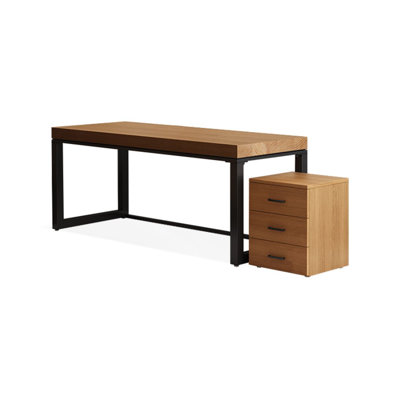 Bureau rectangulaire en bois massif avec tiroirs Walnut