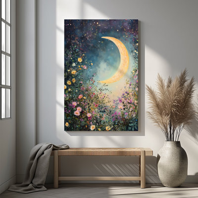 1Pc Framed Canvas Poster Print Celestial Crescent Moon Wall Art Decor, Perfect for Room Decor Living Room Bedroom Office Kitchen Bathroom Home Decor, Ideal Home Wall Decoration Gift